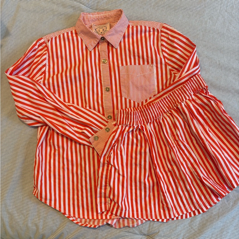 Buru Orange/White Striped short Set
